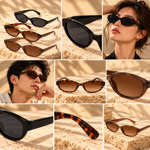 Retro Oval Cat Eye Sunglasses Set