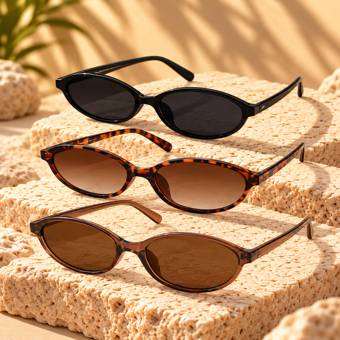 Retro Oval Cat Eye Sunglasses Set